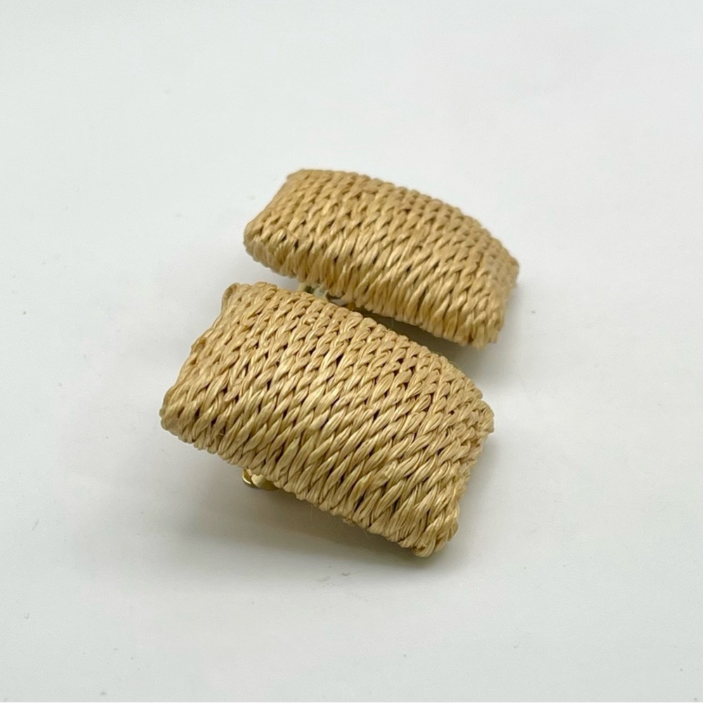 Rustic Jute Square Clip Earrings Statement Boho Vibe Neutral - Picture 9 of 16